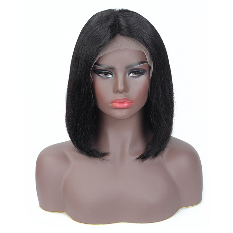 Human Hair Lace Front Wig 13X6 Bob Straight Virgin Brazilian Hair Natural Black Deep Part 180% Density Pre Plucked