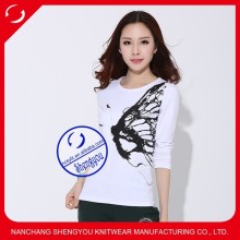 2015 hot sale printed white tshirts for women, wholesale digital printed white t shirt, women long sleeve tshirt