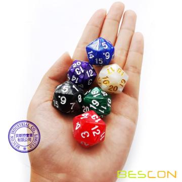 Bescon D20 Spindown Dice 22MM, Assortiment de 6 couleurs de marbre assorties