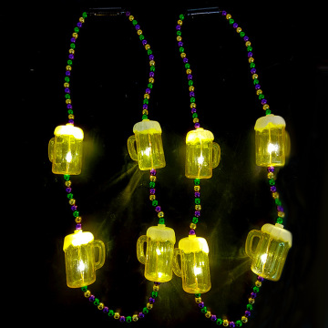 Glowing LED Lighted Mardi Gras Bead Necklace for Carnival Party Decorations