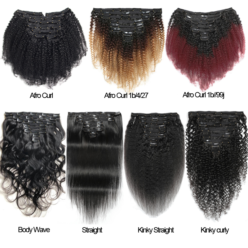 wholesale cheap hair extension clip-ins, 140g 8pcs afro curly hair extensions human hair, indian curly hair raw unprocessed 100%