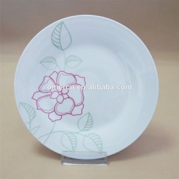 cheap ceramic plate/ white ceramic plate with flower decal, dessert plate