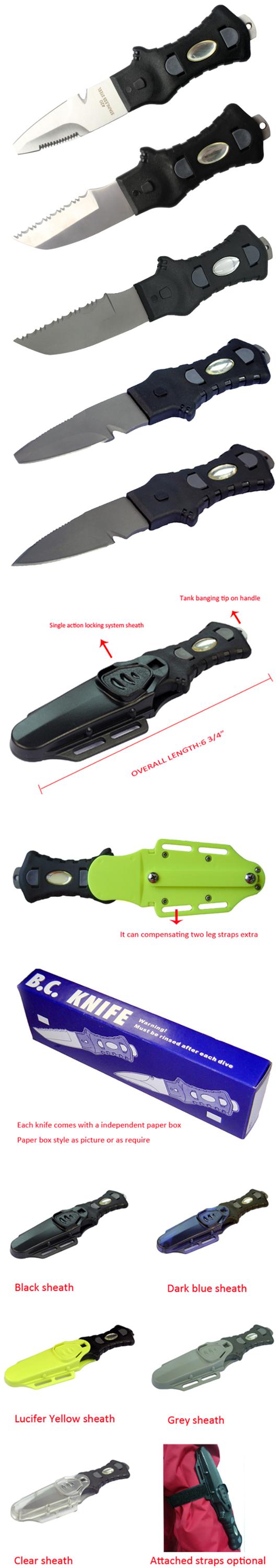 2020 OEM Blunt Pointed Tip Stainless Steel Dive Knife, Fixed Blade Line Cutter diving equipment.