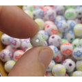 8MM&10MM Acrylic Round White Beads With Neon Color Corss Spacer Cross Pattern Chunky Beads