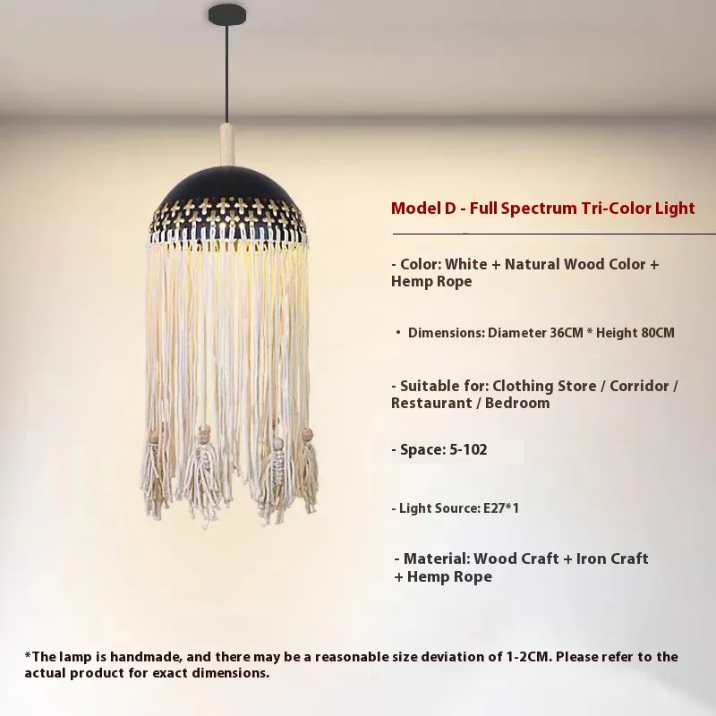Handmade Macrame Boho Pendant Light for Cozy Bedroom and Living Room Decor