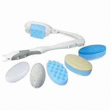 Bath Brush Set, Made of Soft Nylon Brush and Built-in Soft Rubber, Interchangeable Brush Head