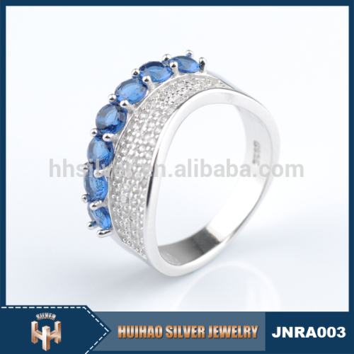 New products 2016 rhodium plated s925 silver rings with blue stone