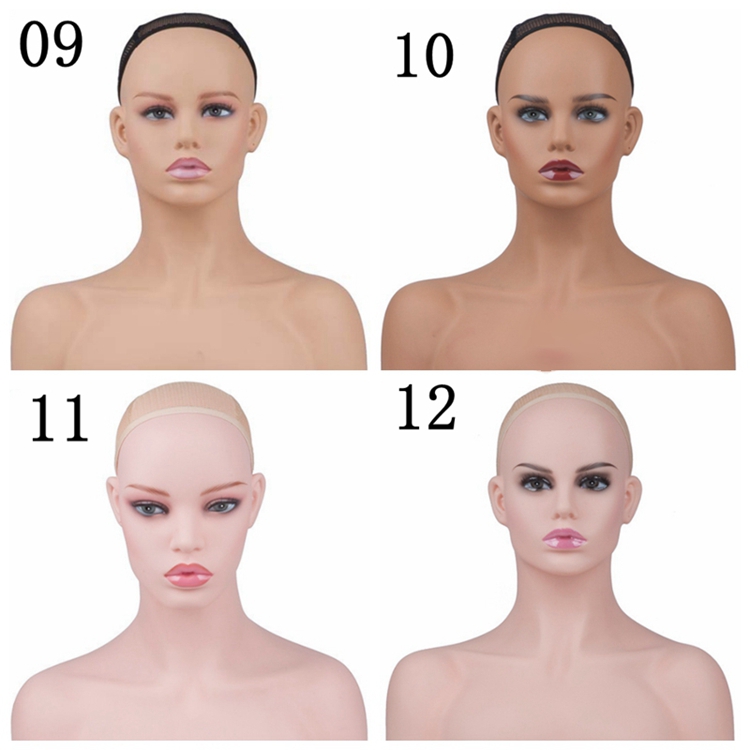 Realistic Half Body Double Shoulder Pvc Training Mannequin Heads For Display Wigs Hat Jewelry 9669