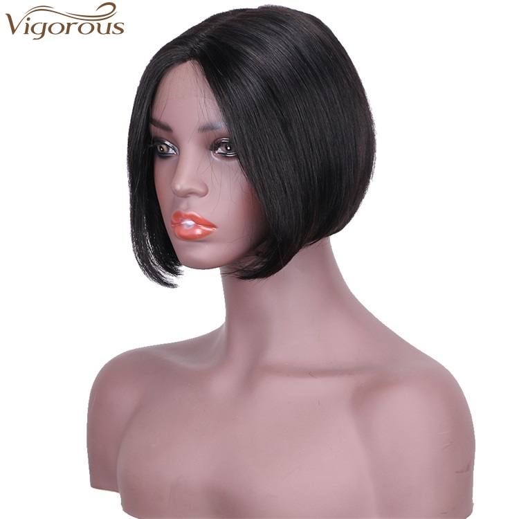 Vigorous Top Quality 8 Inches Short Bob Middle Part Lace Frontal Wigs Straight Black Human hair Wigs For Women Wholesale Price