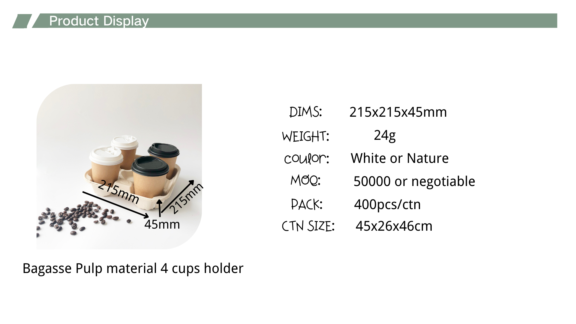 Bagasse Pulp material 4 cups holder