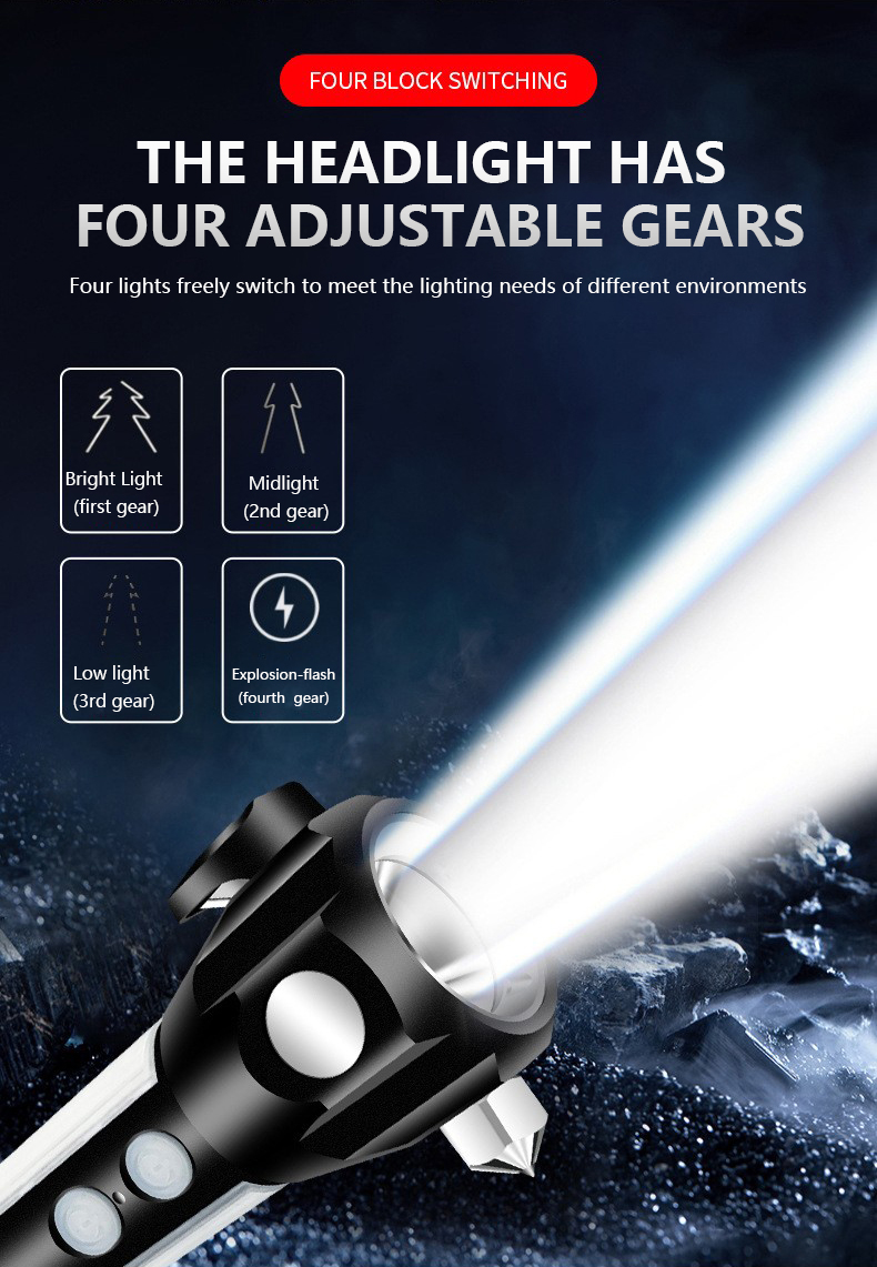 Multifunctional explosion-proof flashlight magnetic suction solar rechargeable emergency survival flashlight