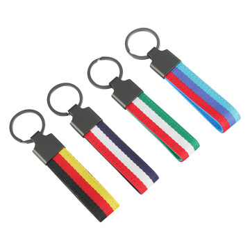 Three Color Woven Belt and Braided Strap Car Keychains with Laser Logo