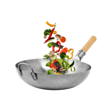 Hand Hammered No coating Round bottom wok wooden handle carbon steel Wok Chinese traditional Wok