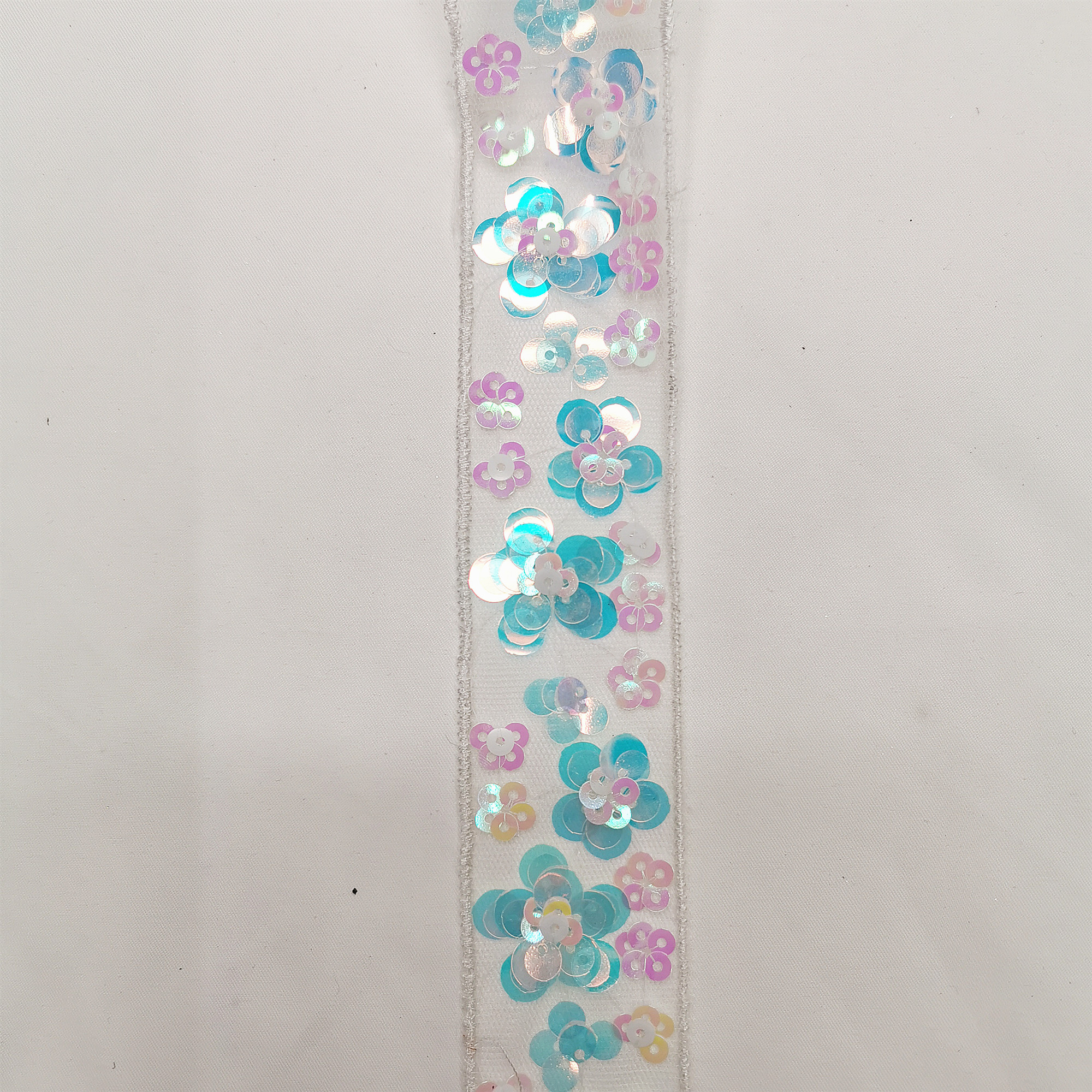 3.8cm Wholesale Sequins Embroidery Organza Flower Trim Lace Embroidery Lace Trim Colored Decorative Sequined Lace Trim