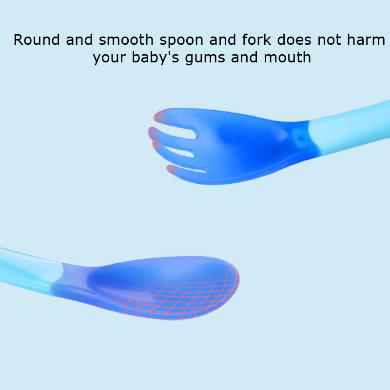 Curved Hot Bendable Sensor Plain Solid Color First Set  Self Feeding Baby Spoon