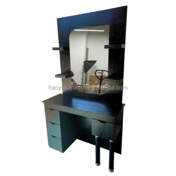 Black Barber Table with Mirrors - Complete Barber Station with Bowl