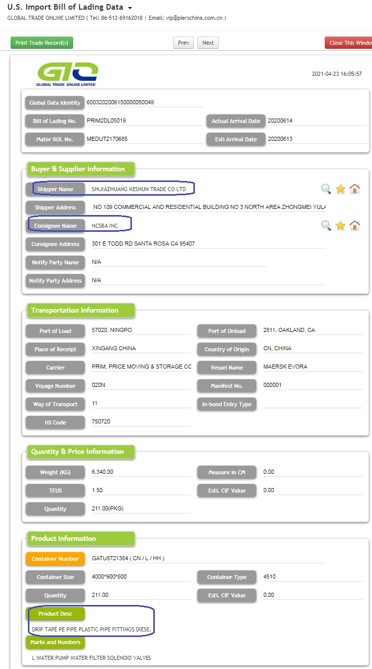 DRIP TAPE-Lista de contactos de compradores mayoristas de EE. UU.