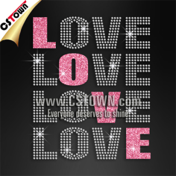 LOVE letters glitter rhinestone t shirt iron on heat transfers