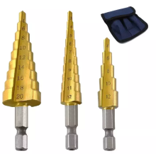 Penjualan Panas 3pcs Tin Dilapisi HSS Step Step Drill Diatur untuk Pengeboran Logam