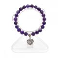 Natural Amethyst Chakra Gemstone 8mm Putaran Beads Mantra Gelang dengan Hati Alloy