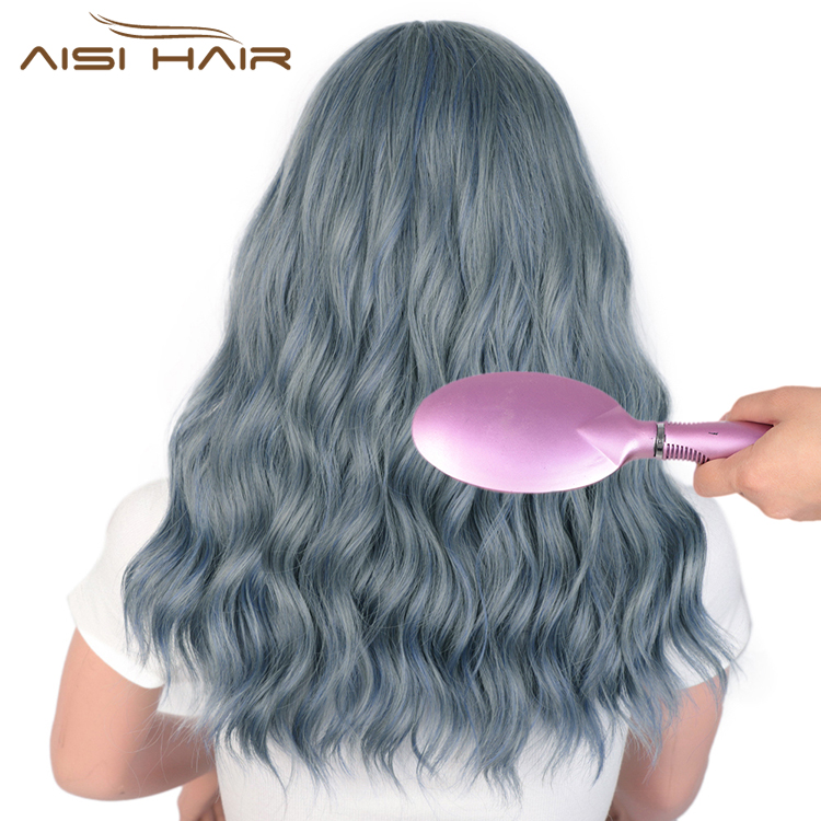 Aisi Hair Synthetic Nature Blue Body Wave Long Wavy Bang Wig Heat Resistant Fiber Wigs for White Black Women Cosplay Party Wigs