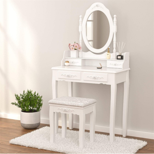 Girls Makeup Mirrored Dressing Table With Cushioned Stool