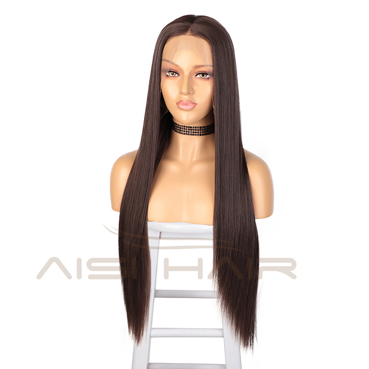 Aisi Hair Long Silky Straight Wave Brown Wig Cheap Swiss Lace Wig Synthetic Hair Lace Frontal Wigs For Black White Women