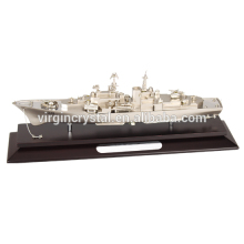 3d Sliver zinc alloy ship models with wooden base 3d model gift for office decoration