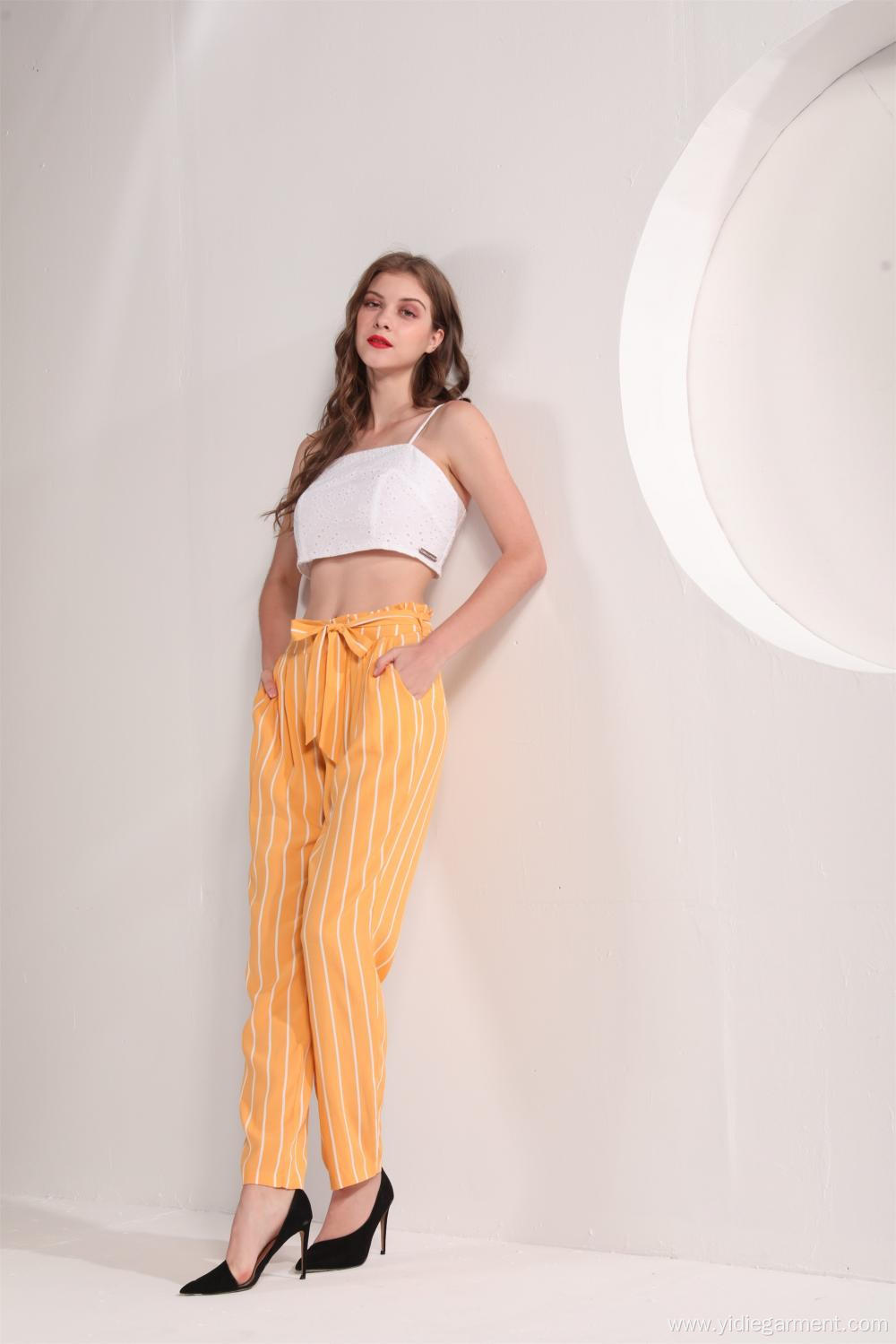 Women's Yellow Striped Ankle Pants