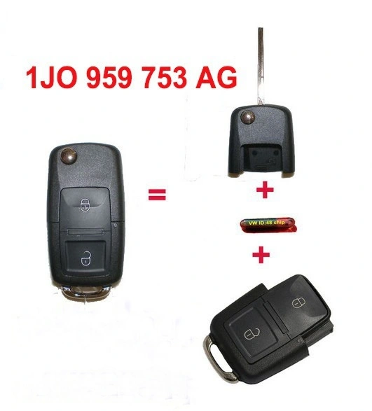 2 Button Remote Key with Blank Blade +ID48 Chip 1j0 959 753 AG for Skoda VW Volkswagen Seat 434MHz