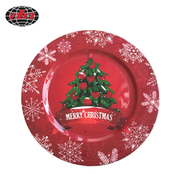 Happy Christmas Tree Pattern Plastic Charger Plate