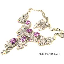 zircon jewelry set with rhinestones and rhodium plated