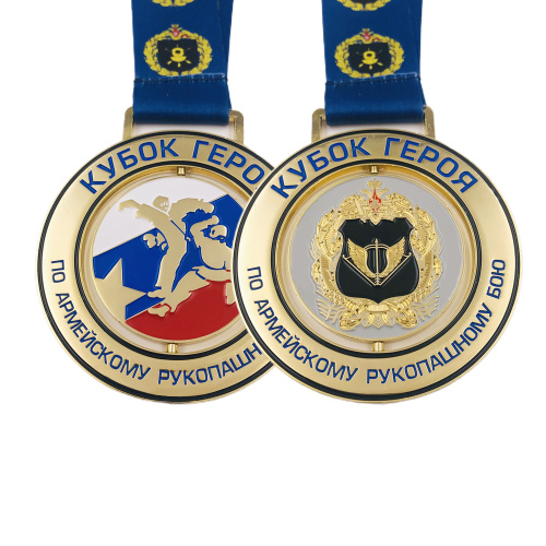 Medalla de metal de levantamiento de pesas giratoria de metal dorado personalizada