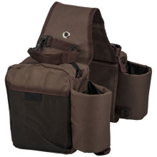 Brown Nylon Horse Saddle Bags with Insulated Bottle Holder for Riding Gear