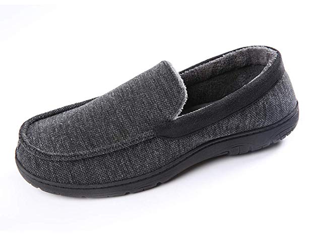 Men's Moccasin Slipper Warm Comfort Ultra-Light with Memory Foam Indoor Outdoor Rubber Sole