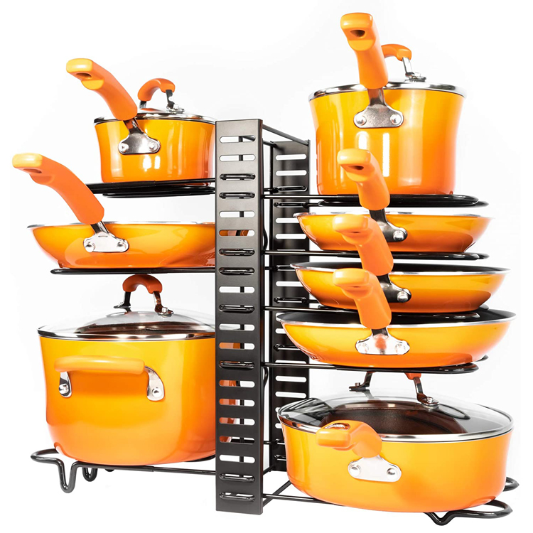 Yuming Factory 8 Tiers Pots and Pans Organizer, Adjustable Pot Lid Holders & Pan Rack for Kitchen Counter and Cabinet