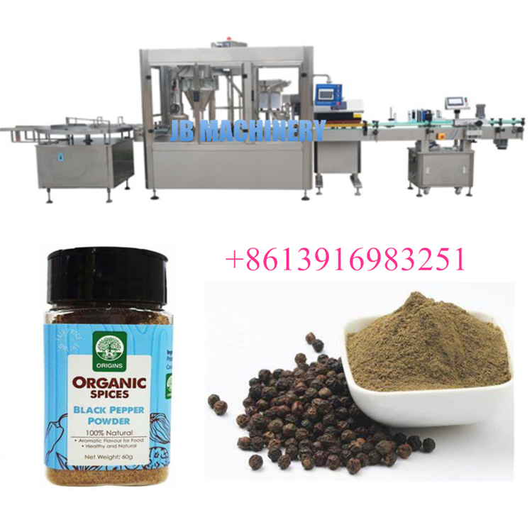 Automatic black pepper powder bottle shrink wrapping machine, sleeve labeling machine for plastic bottle jar