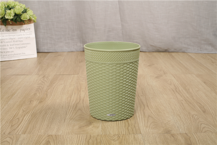 Wicker Shape Surface 6.3l Round Waste Plastic Trash Bin Can Plastic Waste Bin