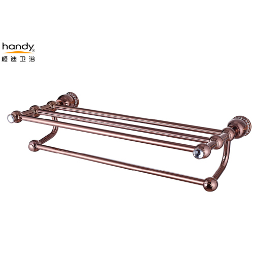 Rose gold brass inlaid jade double towel rack