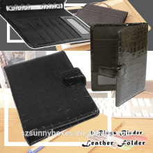 Glossy Leather Loose leaf Ring Binder Portfolio With Card & Note Pad Holder