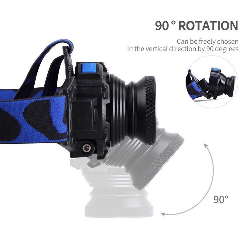 USB Rechargeable Waterproof Zoomable 3 Modes 90 Rotation High Performance LED Headlamp for Emergency Working Searching