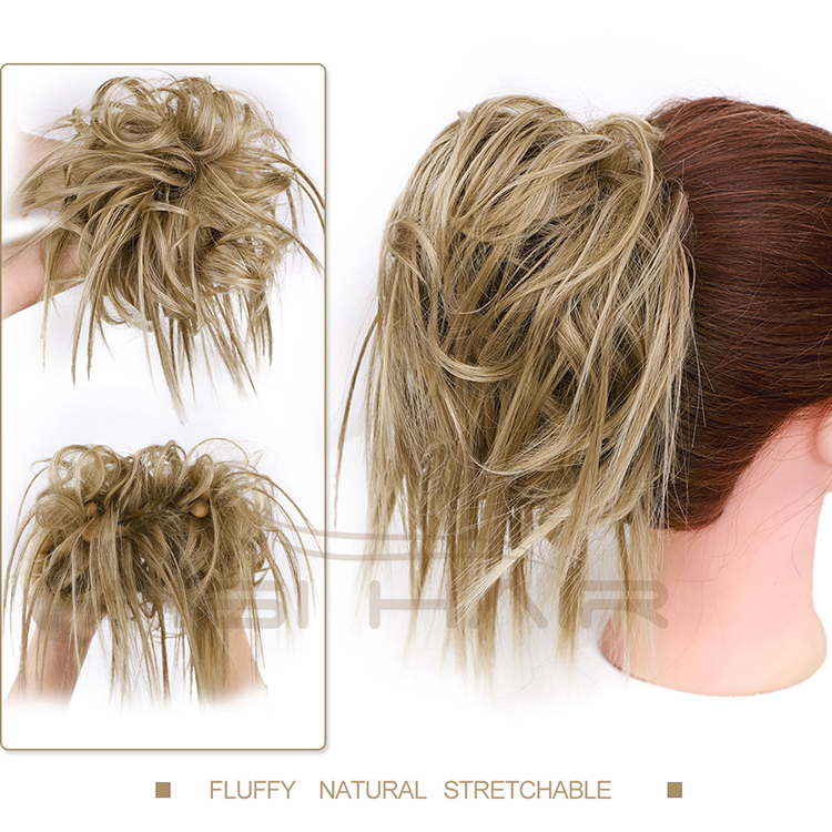 Aisi Hair Mixed Brown Blonde Chignon Curly Bun Pad Chignon Elastic Band Ribbon Ponytail Rope Rubber Hair Extension For Women