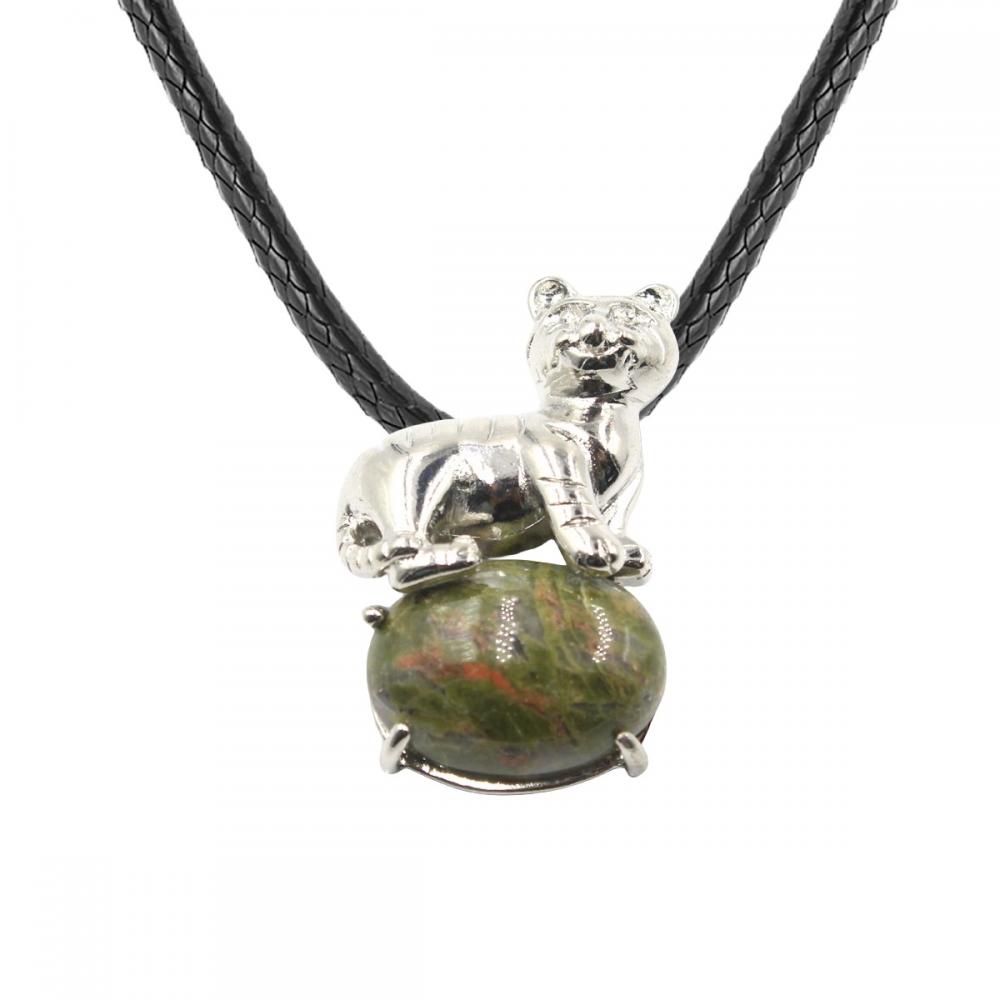 Collier à charme tigre plaqué en argent avec tour de cou à cordon en cuir noir de 18 pouces pour femmes Girl Girl Gift Mother