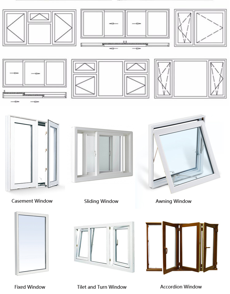 Casement awning sliding tilt-turn window aluminum frame glass metal window