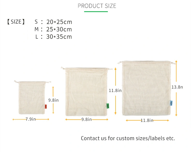 Vegetable Bags Reusable Cotton Mesh Bags Drawstring Bag