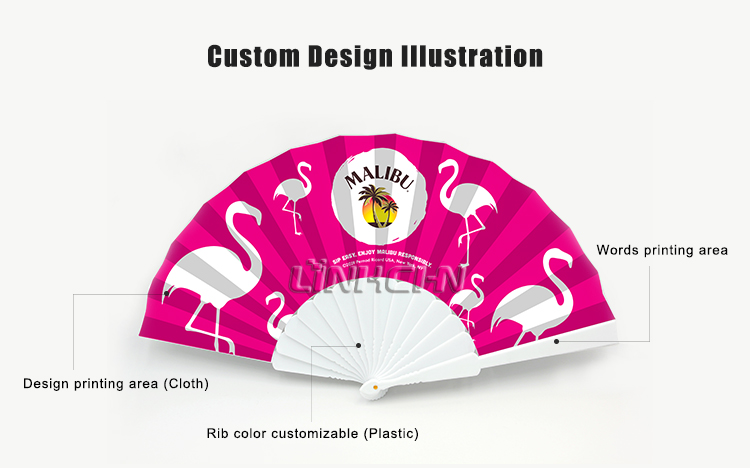 2019 new style plastic sticks fabric hand fan as gift