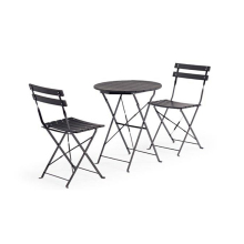 Plastic Wood Foldable Round Patio Table and Chair Set