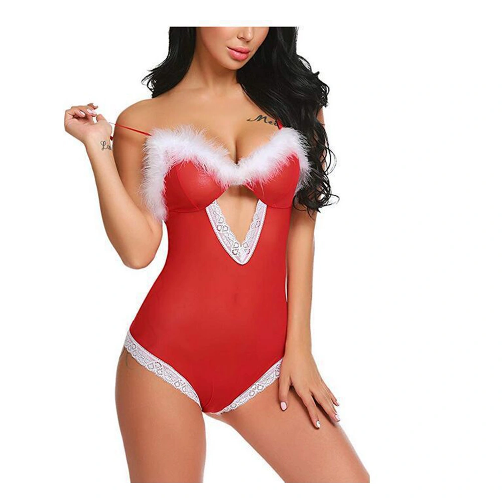 Cosplay Uniform Women Red Sexy Lingerie Christmas Bodysuits