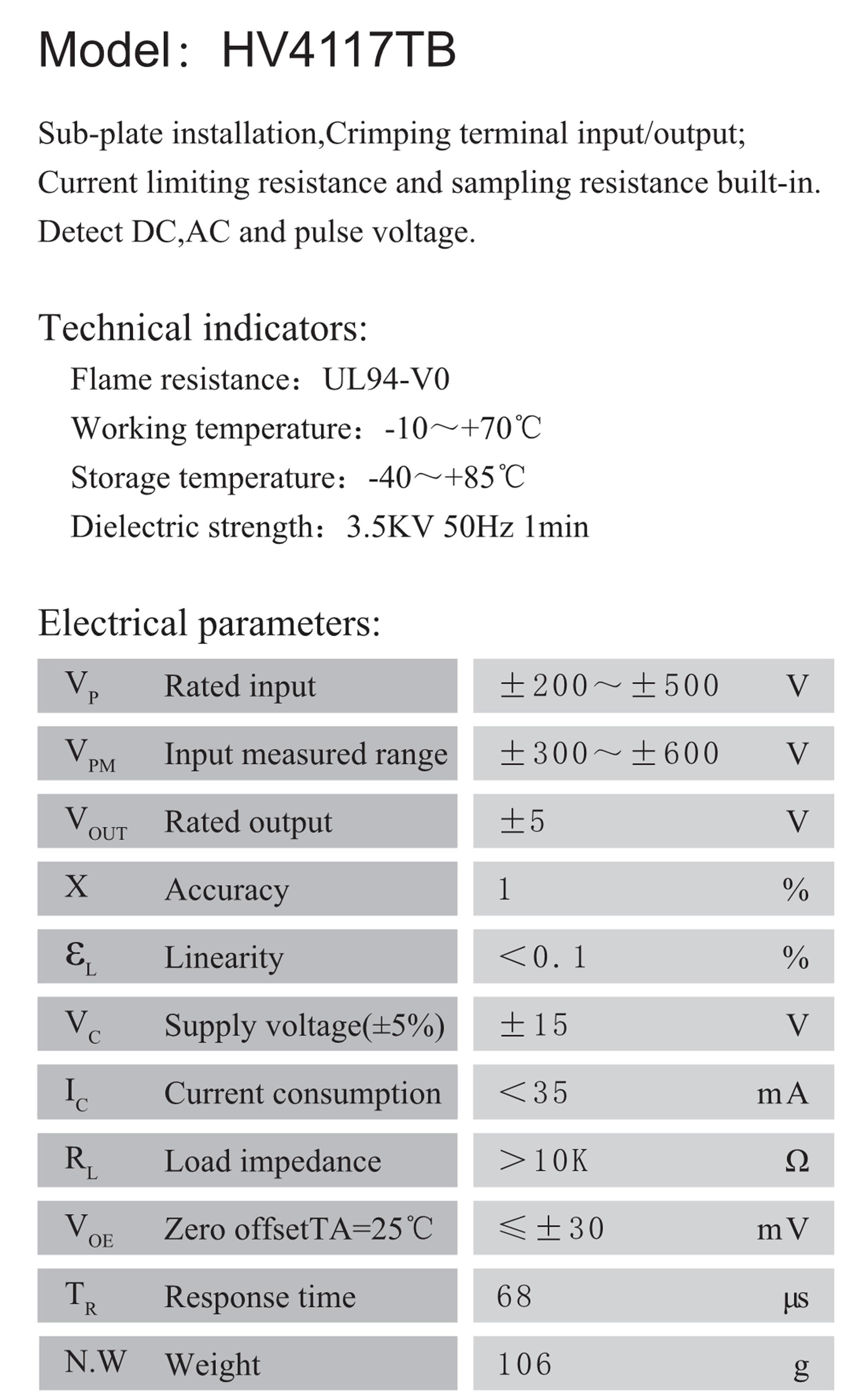 0-500V Hall effect voltage sensor