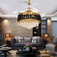 Luxury crystal chandelier 70w black gold ceiling fan
